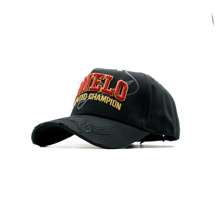 panel frontal en angulo de la gorra dandy hats x canelo alvarez pound for pound